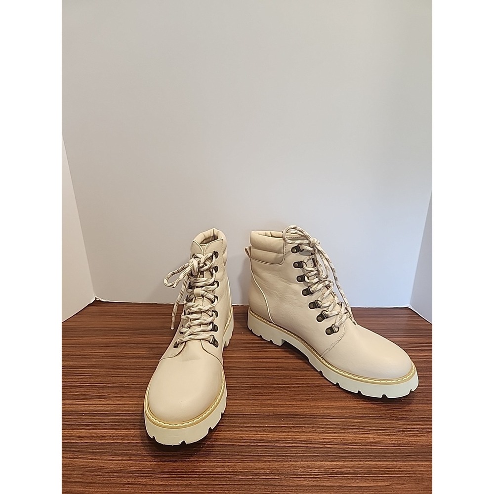 Oasis Society X Vici Women's Beige Faux Leather Combat Boots Size 8.5 Lace Up